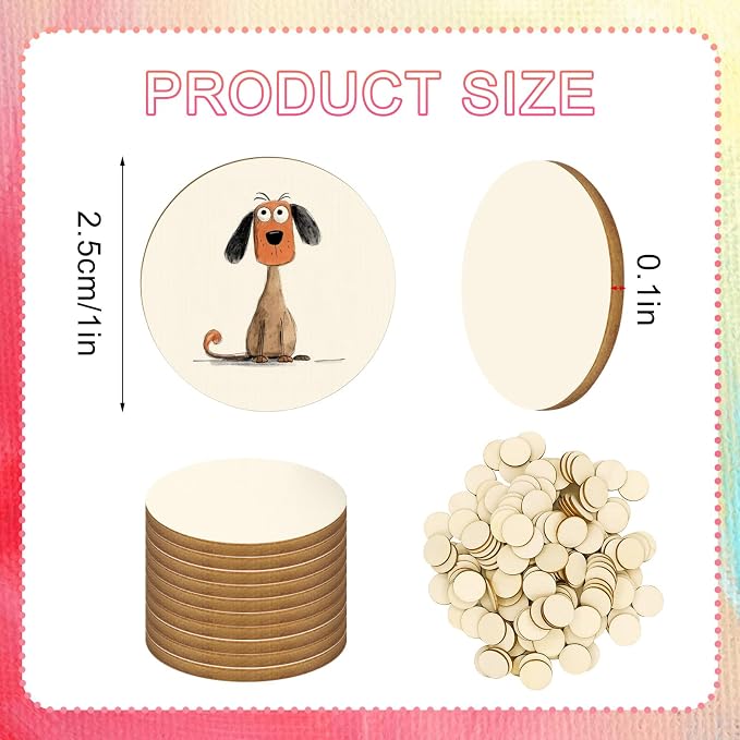 100 Pieces 1 Inch Unfinished Wood Circles
