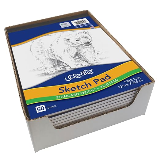 UCreate Sketch Pad,Standard Weight,9" x 12",50 Sheets,(Pack of 12)