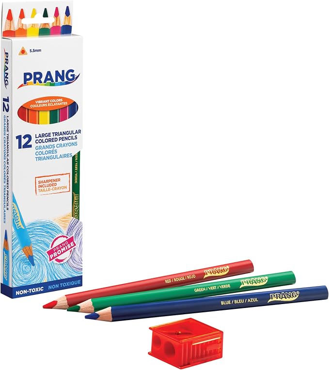Prang Triangular Colored Pencils With Sharpener, Assorted Colors