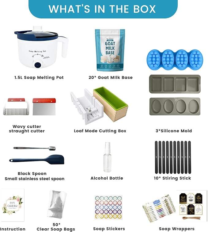 PIUH Goat Milk Soap Making Kit with Soap Melter & 10 Lbs Pre-Cut Soap Base | Loaf Soap Mold Cutting Set & Massage Mold, SLS/SLES Free No Palm Oil Soap Making Supplies for Adults Beginners
