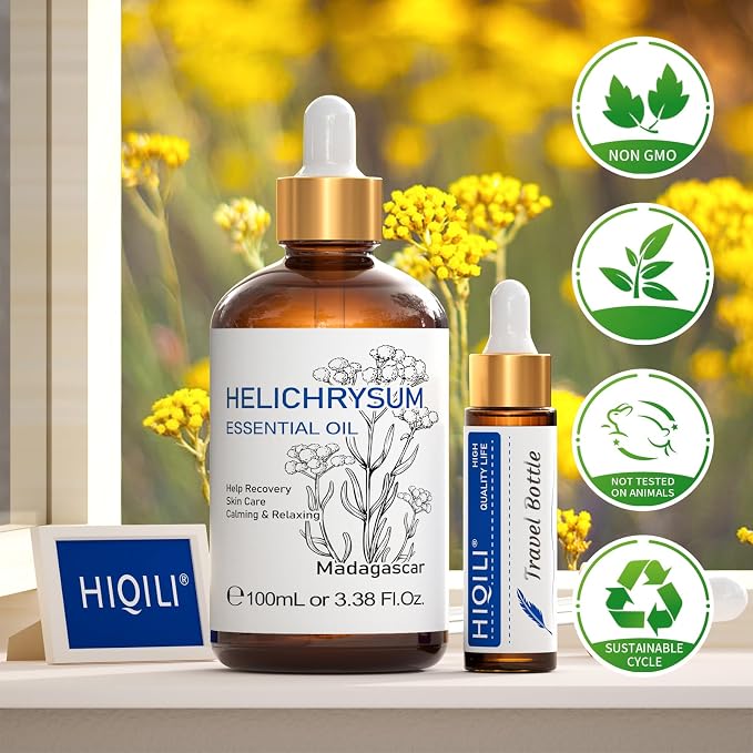 HIQILI Helichrysum Essential Oil for Skin, Massage & Aroma Diffuser