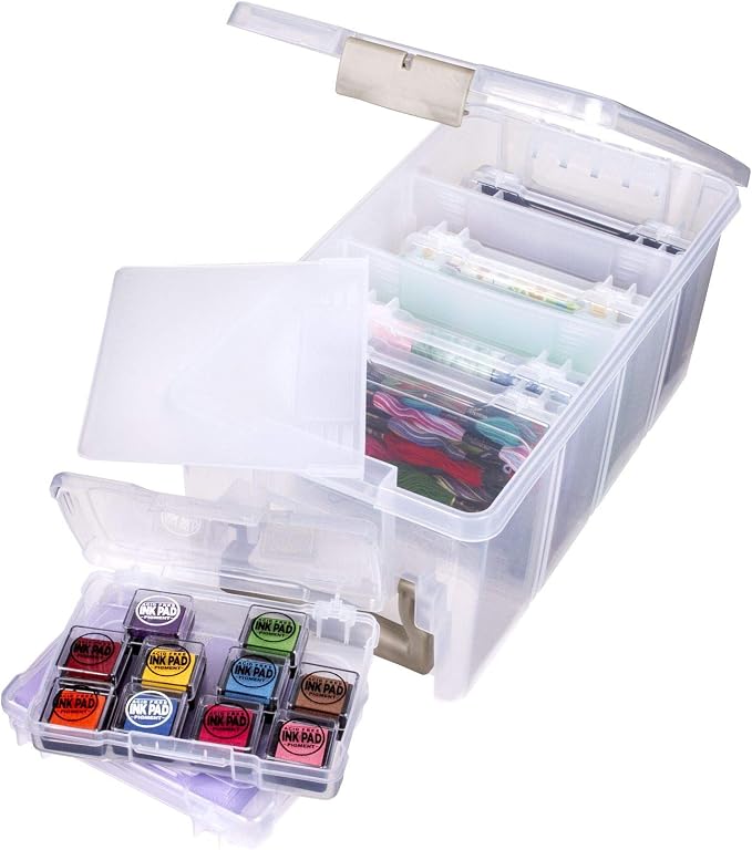 ArtBin Semi Satchel Photo Storage Photo & Craft Organizer Set, Large Box with [8] Plastic Storage Cases Inside, Clear