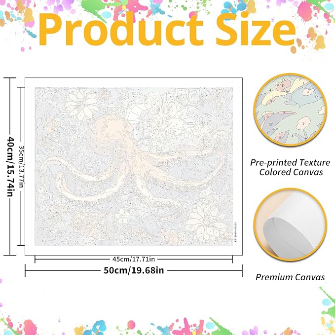 Octopus Paint by Numbers Kit for Adults, 16x20 inch | DIY Painting Kits Crafts for Adults, Relieve Stress, Gift, Home Wall Decor