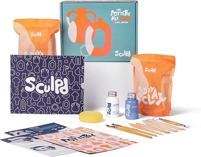Sculpd - The Original Pottery Kit for Adults - Air Dry Clay for Adults, Tools, Varnish, Paints, Brushes, Couples Date Night Arts & Crafts Set, Matte Varnish | The original couples date night arts & crafts set. Includes paints, brushes and matte varnish...