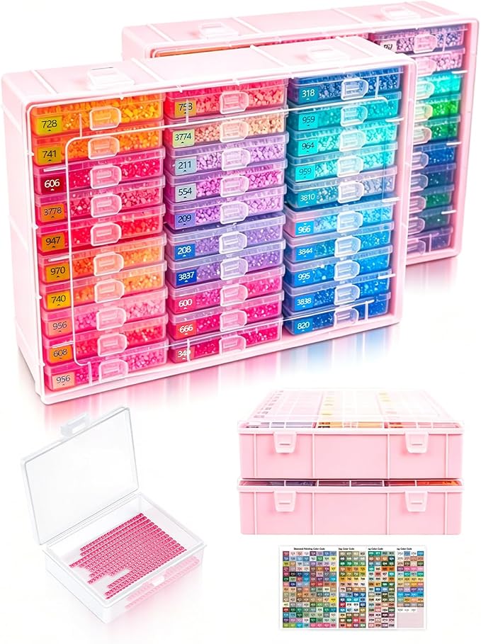 Diamond Art Trays with Lids, 60PCS Diamond Painting Storage, Pink | 60PCS Diamond Painting Trays with Lids, Diamond Painting Accessories for Diamond Art Beads, Pink Plastic Box (2 Packs)