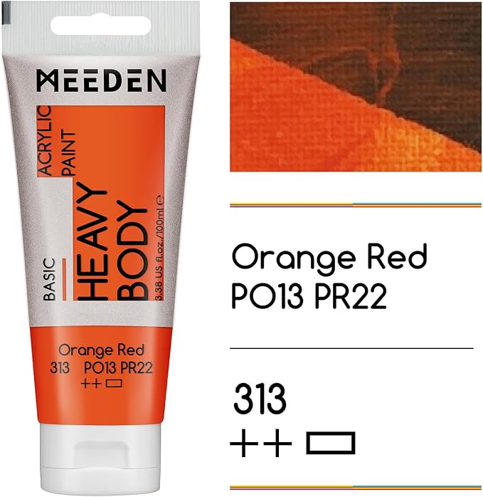 MEEDEN Acrylic Paint Orange Red: 100ml/3.38oz x 2 with Titanium White | Heavy Body Artist Acrylic Paint Set for Canvas, Wood & Craft, Non-toxic Creamy Art Paint with Titanium White for Mixing