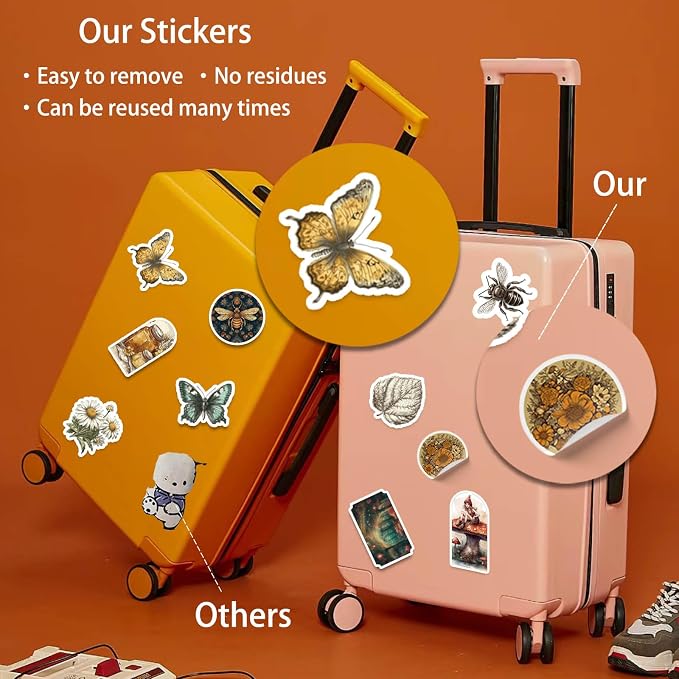 100 Pcs Vintage Insects Botany Forest Theme Vinyl Stickers