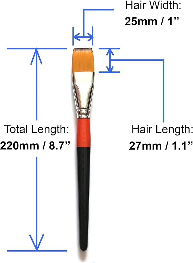 One Inch Flat Bright Paint Brush Set of 4, Premium Taklon Synthetic Hair | No Shedding Bristles for Acrylic Watercolor Oil Gouache Tempera Enamel Ink Painting for Students, Professionals & Artists