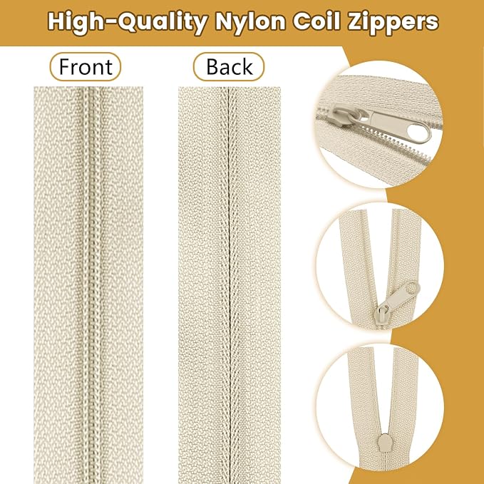 DOITEM 3 mm Nylon Endless Zipper Set with Slider - 14 Meter, 12.5 Yard, 5 Colors