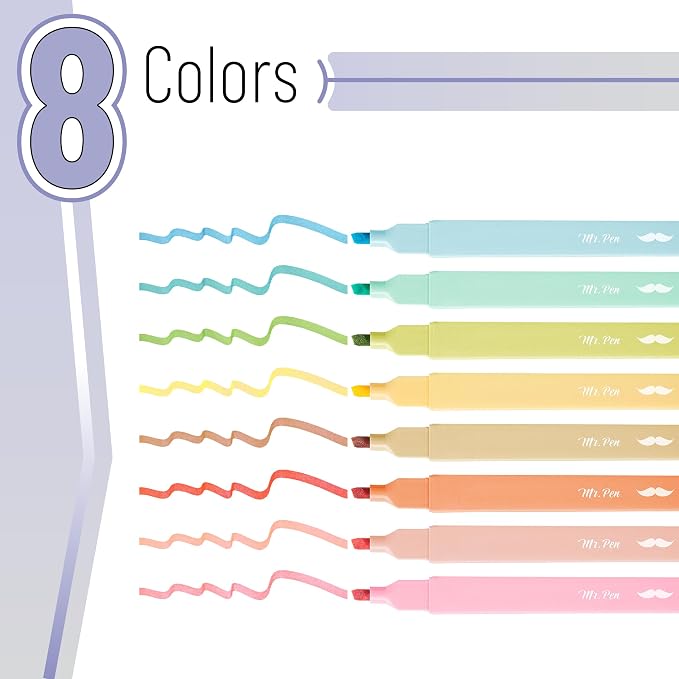 Mr. Pen- Aesthetic Highlighters No Bleed, 8 Pack, Assorted Colors | Chisel Tip, Cute Highlighters Assorted Colors for Journaling, Highlighting, Underlining, Fast Dry, Back to School Supplies