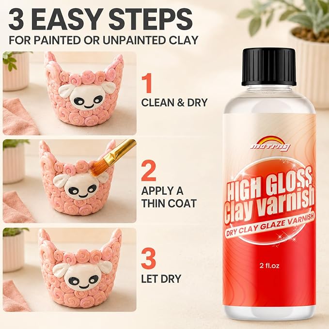 Clay Glaze, Air Dry & Polymer Clay Glaze Sealer & High Gloss Clear Varnish