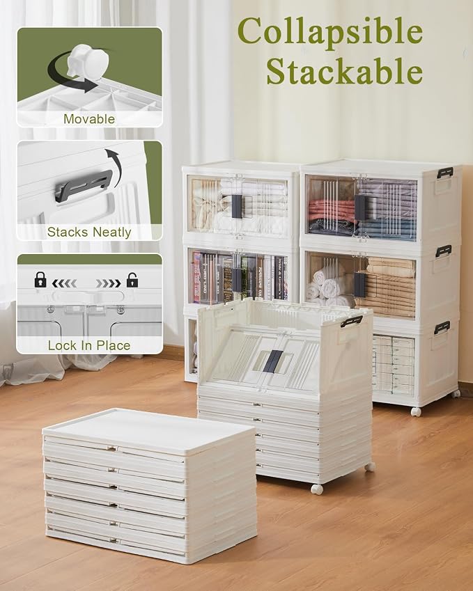 OlarHike 48QT Storage Bins with Lids for Home, Office, Closet, Dorm, 6 Pack | Multi-Lid, Lockable Cabinet, Doors & Wheels, Stackable Organizers, Plastic Drawers, Containers, Living room, Kitchen, School