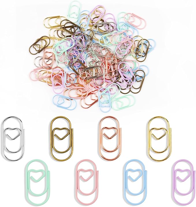 80 Pcs Heart Paper Clips - Love Heart-Shaped Small Clip Metal Journaling Clamps, Colorful Decorative Cute Paper Clips for Women, Document Note Sorting & Organizing