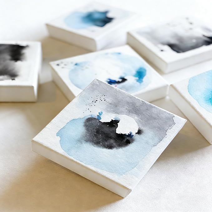 PHOENIX 10x10 Gallery Depth Watercolor Canvas 4 Pack | 1.5 In Deep 100% Cotton Water Color Square Canvases for Painting, 260g Medium Texture Canvas for Water Based Paints
