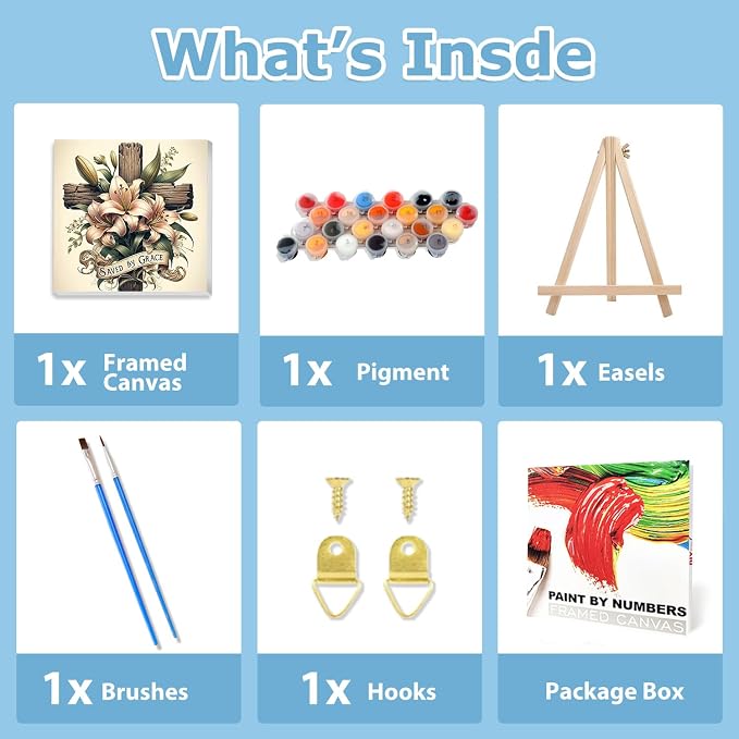 Cross Paint by Numbers Kit for Adults Beginner, Paint by Numbers 10x10 Inch | Framed Paint by Numbers Kit for Adults Beginner with Easel, Acrylic Painting by Numbers, DIY Crafts for Gifts or Home Decor