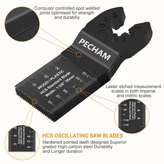PECHAM Oscillating Tool Blade, 37PCS Universal Wood Metal Oscillating Multitool Quick Release Saw Blades Fit Porter Cable Black & Decker Rockwell Ridgid Ryobi Milwaukee DeWalt Chicago Craftsman