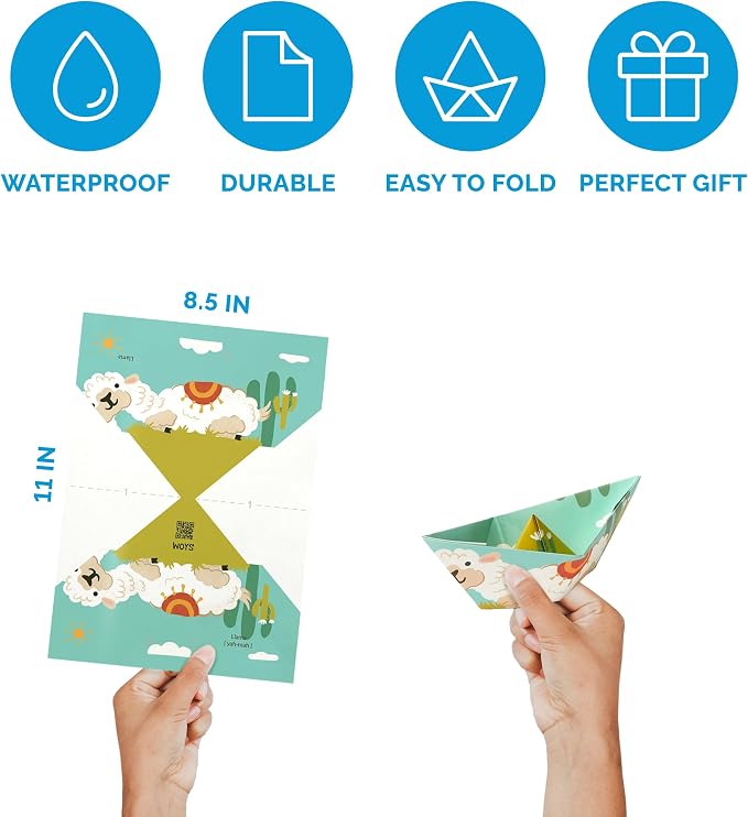 WOYS Floating Origami Boats | Tropical Set | Waterproof Premium Reusable Paper | Screen-Free DIY Arts & Crafts Activity & Gift | 5 Sheets | Bath, Pool & Indoor Play