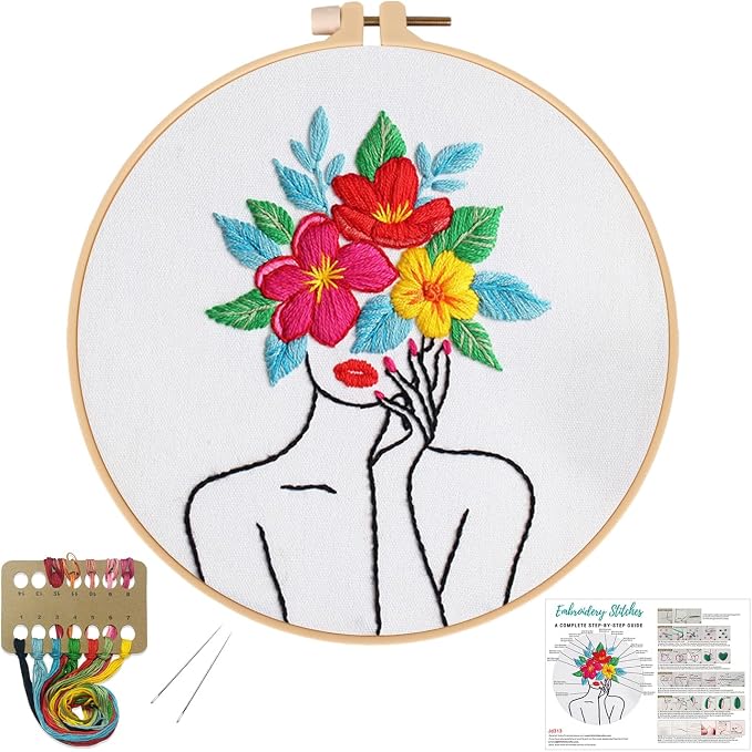 Louise Maelys Flower Woman Embroidery Kit for Beginners DIY Gift Set | Cross Stitch Kits with Complete Set for Creative Hobbies, Needlepoint Kit for Adults to Enjoy DIY Crafts and Home Decor