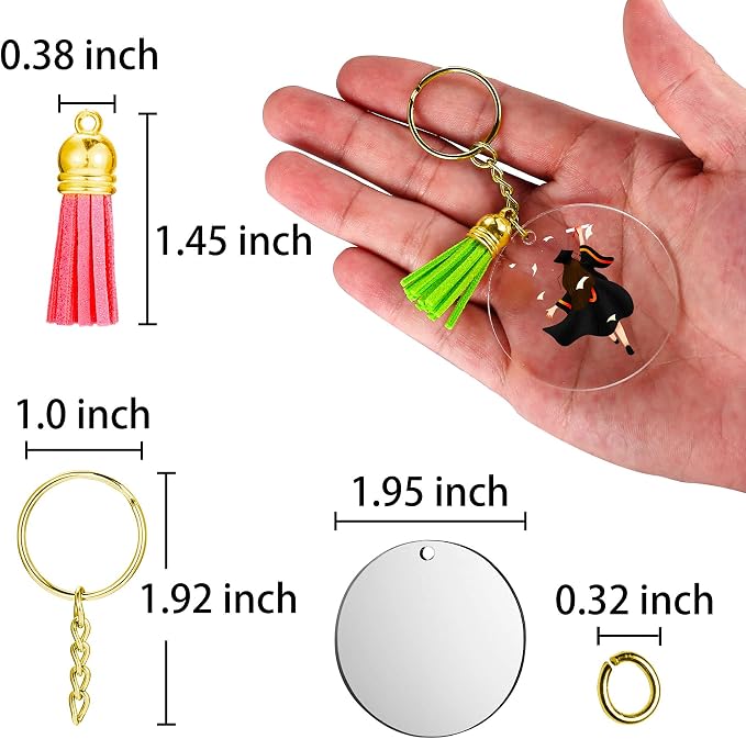 120 pcs Acrylic Keychain Blank Gold Kit | Gold Tassels, Rings & Jump Rings for Craft, DIY Jewelry Making
