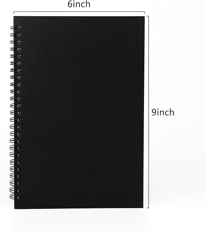 DSTELIN 9 inch x 6 inch, 100GSM, Blank Spiral Notebook, 2-Pack, Soft Cover, Sketch book, 160 Pages / 80 Sheets, (Black)