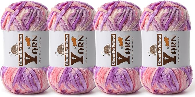 Chenille Crochet Pinkish Purple Yarn 4 Pack