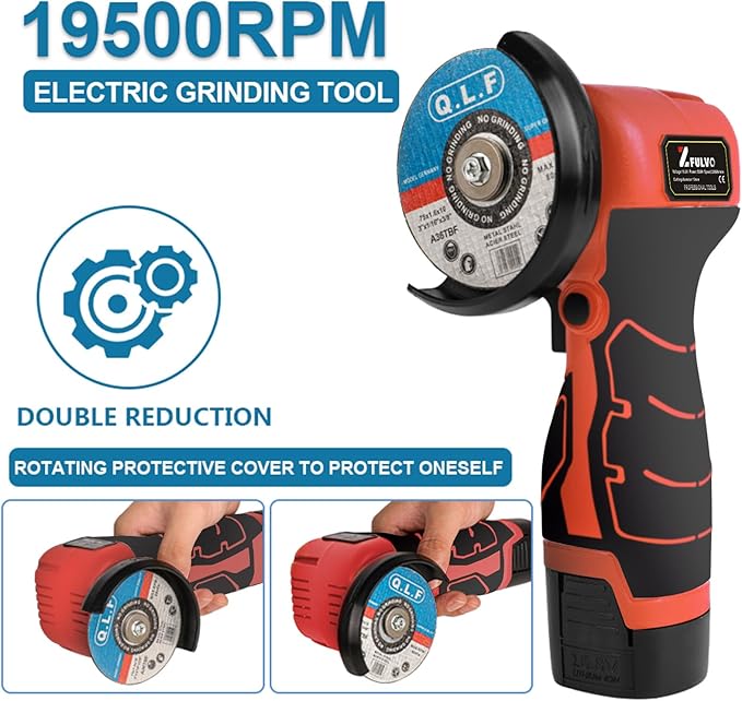 ZFULVO Cordless Angle Grinder Kit 19500RPM Mini Electric Metal Grinding | 2pcs 16.8V 2000mAh Battery with 6-Cutting Disc, 3inch Mini Angle Power Tool, Grinder Handheld Cutter for Metal Wood Grinding