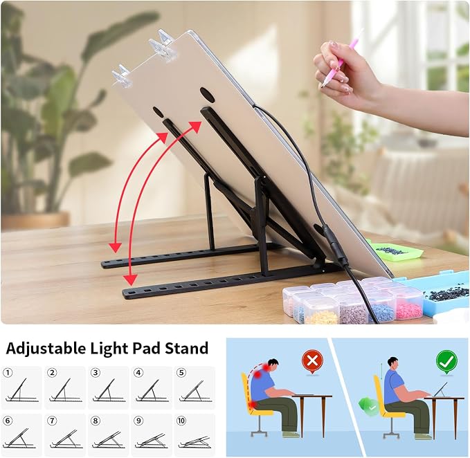Zocelight A3 Light Pad for Diamond Painting Kit,4800Lux Super Bright 5mm Ultra Thin Diamond Art Light Board with Stand and Clip,3 Levels Dimming Light Box for Artists,Drawing,Sketching,Animation