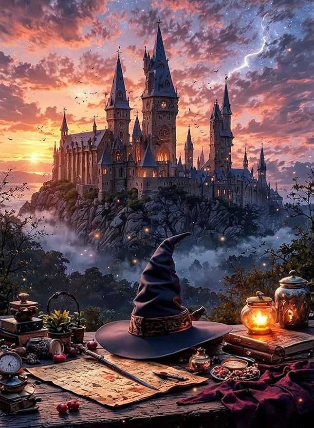 Magic Castle Paint by Numbers Kit for Adults Framed Canvas, Frameworkless | Easy Adult Paint by Number Kits on Canvas DIY Magic Castle Painting for Beginners Art by Numbers for Home Wall Decor Gift