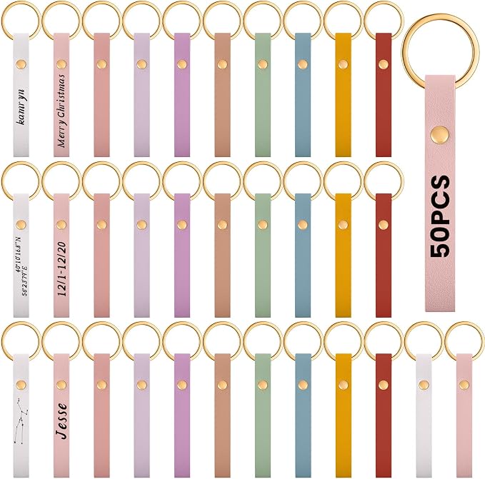Wavyknot 100 Pcs Leather Keychain Blanks, 3.9 x 0.7 Inches, Bright Colors