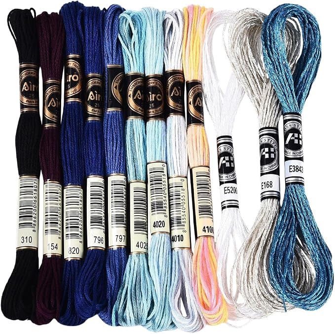 12 Skeins 105 Yards 6 Ply Embroidery Floss Blue Gradient Friendship Bracelet Variegated String Cord Mixed Color Cross Stitch Gradient Yarn Thread Set for Sewing Making Jewelry DIY Crafts