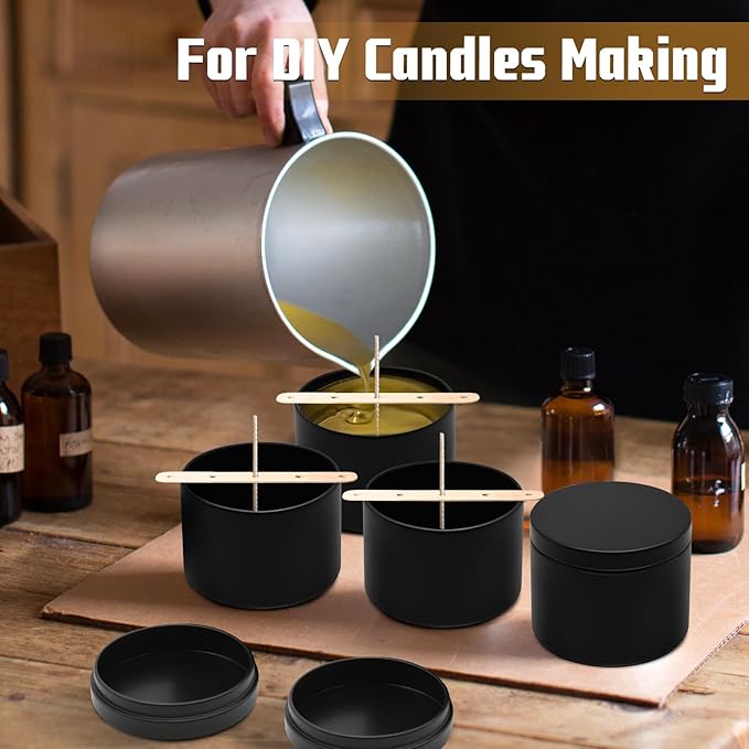 12-Pack 10oz Candle Tins with Lids, Metal Candle Jars for Candle Making, Empty Containers Vessels Bulk for Small Business & Beginners DIY Storage -Black