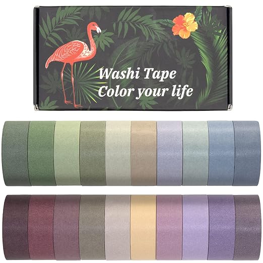 Mooker 20 Rolls Washi Tape Set, Colored Masking Tape, Decorative Nature Colored Tapes for Arts, DIY Crafts, Bullet Journals, Scrapbooking - 15mm Wide