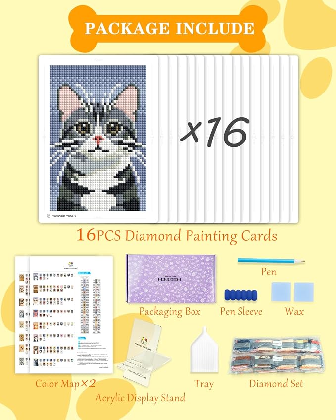 forever young Cats & Dogs Minigem Diamond Art Kits, 5x7 Inch Postcard-Style