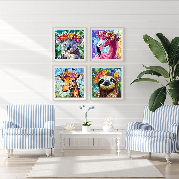 4 Pack Giraffe Paint by Numbers Kit for Adults Framed Canvas, Frameworkless | Easy Adult Paint by Number Kits on Canvas DIY 4 Pack Giraffe Painting for Beginners Art by Numbers for Home Wall Decor Gift