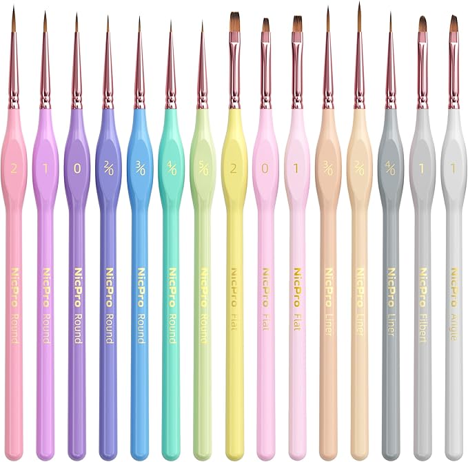 Nicpro 15PCS Paint By Numbers Brushes, Micro Fine Detail Paint Brush Set | Aesthetic Pastel, Fine Tip Small Paint Brushes, For Acrylic Oil Watercolor, Craft Models Miniatures Rock Painting