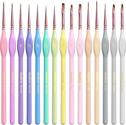 Nicpro 15PCS Paint By Numbers Brushes, Micro Fine Detail Paint Brush Set | Aesthetic Pastel, Fine Tip Small Paint Brushes, For Acrylic Oil Watercolor, Craft Models Miniatures Rock Painting