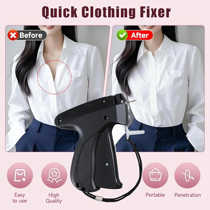 Black Quick Stitch Sewing Gun - Includes 6 Mini Needles and 4000pcs Fasteners (2000 Black & 2000 White) Clothing Stitch Gun Quick Stitchy Sewing Kit