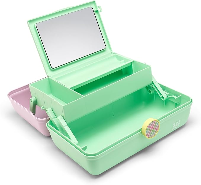 Caboodles On-The-Go Girl Makeup Box, Two-Tone Lavender and Light Green, Hard Plastic Makeup Organizer Box, Built-In Mirror, Secure Latch for Safe Travel, Spacious Storage for Large Items