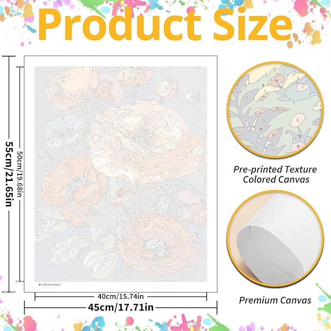 Poppy Paint by Numbers Kit for Adults, 16x20 inch | DIY Painting Kits Crafts for Adults, Relieve Stress, Gift, Home Wall Decor