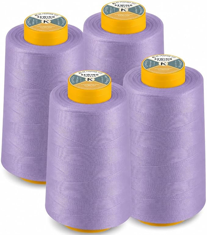 AK TRADING CO. 4-Pack Lavender All Purpose Sewing Thread Cones (6000 Yards Each) of High Tensile Polyester Thread Spools for Sewing, Quilting, Serger Machines, Overlock, Merrow & Hand Embroidery