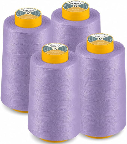 AK TRADING CO. 4-Pack Lavender All Purpose Sewing Thread Cones (6000 Yards Each) of High Tensile Polyester Thread Spools for Sewing, Quilting, Serger Machines, Overlock, Merrow & Hand Embroidery