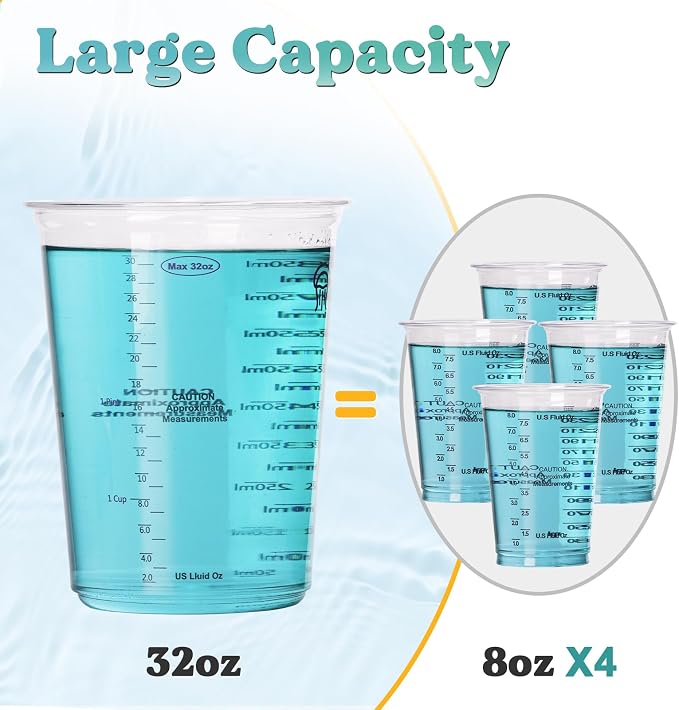 LET'S RESIN 32 oz Resin Mixing Cups, 45-Piece Kit with Gloves | Sturdy 1000 ml Disposable Cups Feature Two Measurement Scales and Include Protective Gloves for Resin and Paint Mixing