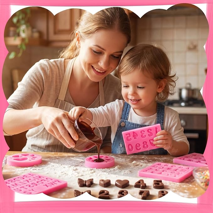 Pimoys 5 Pcs Silicone Letter & Number Molds for Candy Cake Wax