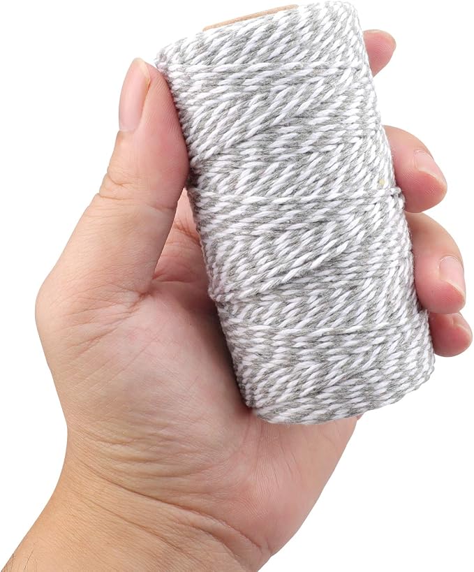 jijAcraft Gray and White Twine String, 328 Feet Christmas Bakers Cotton String, 2MM Heavy Duty Packing Twine for DIY Crafts, Christmas Decoration, Gift Wrapping, Craft Wrapping