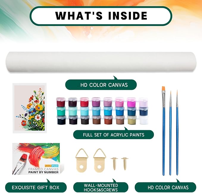 Possoco Framed Paint by Numbers Kit for Adults Beginner & Kids, Flowers Easy Adult Paint by Number Kits on Canvas, DIY Colorful Acrylic Number Painting for Adults for Home Decor Gift 8x12 Inch