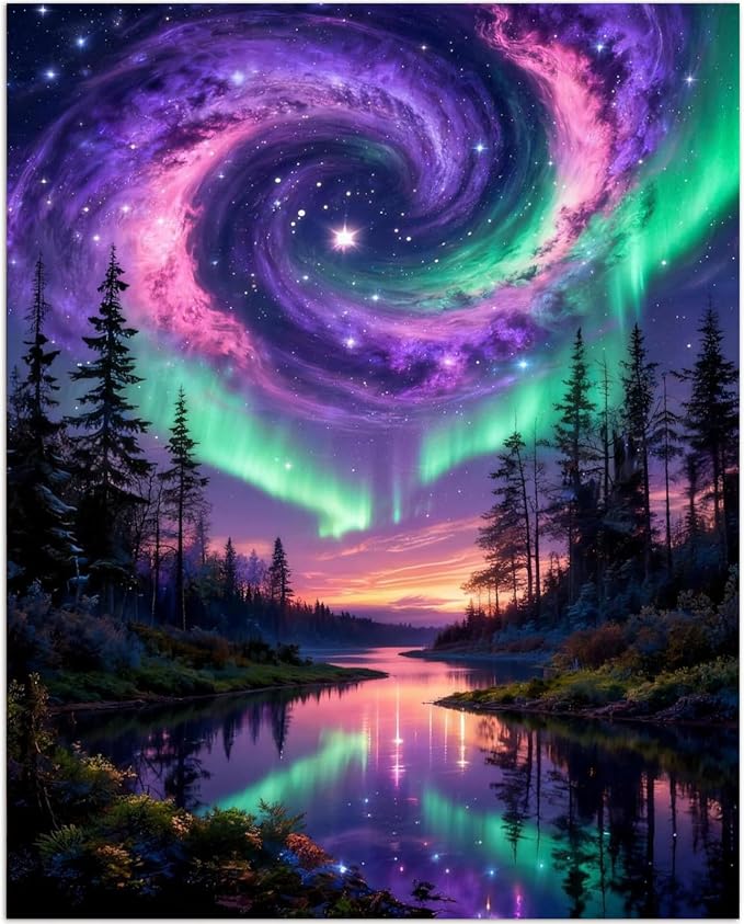 Gemozaic Aurora Paint by Numbers Kit for Adults, Starry Night Sky, 16x20 in | Northern Lights DIY Acrylic Numbers Painting for Adult, Landscape Painting by Number for Home, Wall Decor, Gift, No Frame