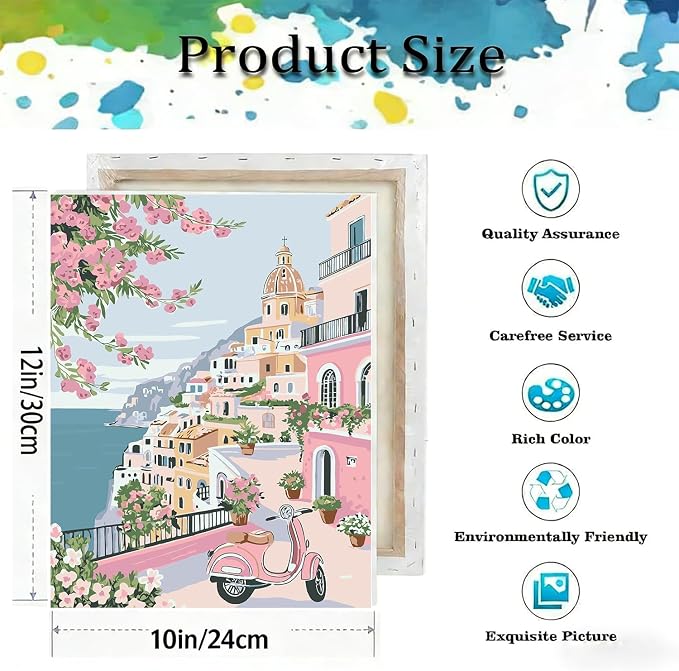 Seaside Landscape Paint by Numbers Kit for Adults, DIY Oil Painting 10x12In | With Frame,Pre-printed Canvas, Vibrant Acrylic Paints & Brushes, Beginner Friendly DIY Craft, Perfect Home Wall Art Gift