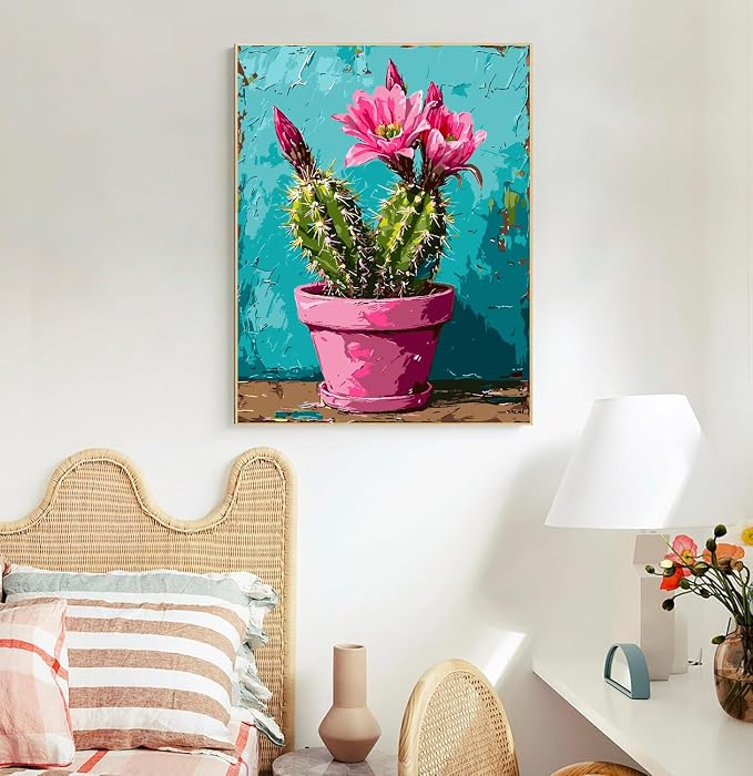 Mrnsiet Paint by Number for Adults Beginners, Easy Cactus Paint by Numbers Kits on Canvas, DIY Cactus Oil Painting Kits Adults' Paint-by-Number Kits for Home Wall Decor 16x20 Inch