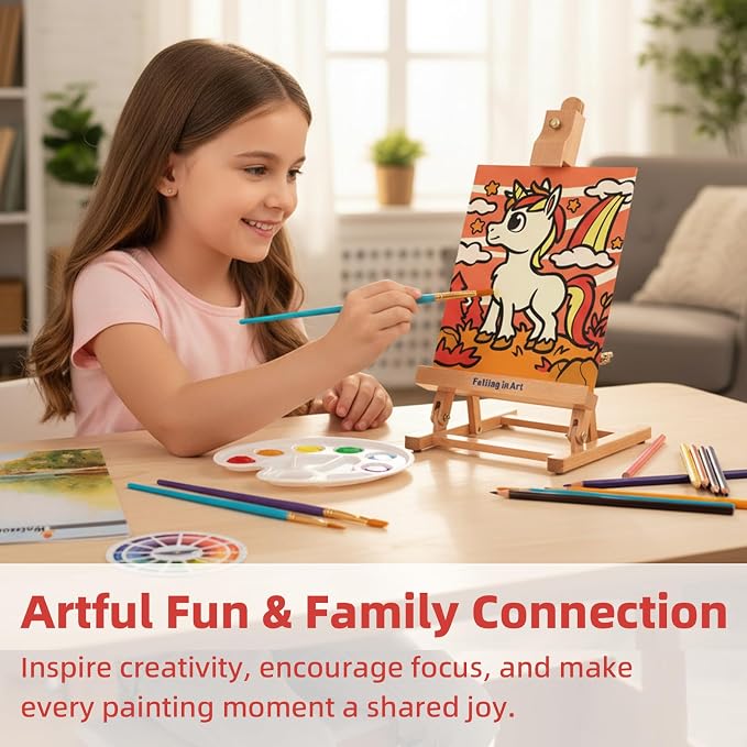 Falling in Art 52 Pcs Acrylic Paint Set with Table Easel, Red | Art Painting Kit with Paints, Canvas Panels, Paintbrushes, Canvas Supplies Kit for Kids, Adults, Beginners, and Artists