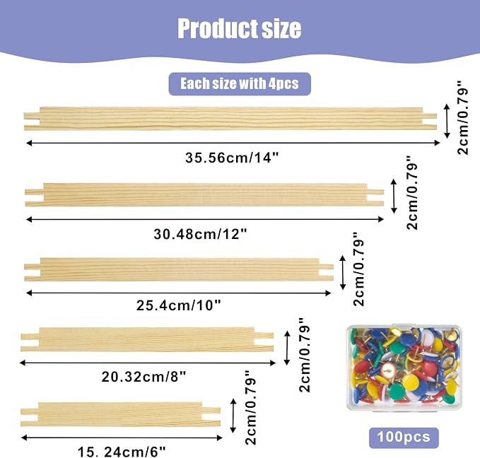 10 Sets Stretcher Bars for Needlework with 100 Pins, 5 Sizes 20PCS